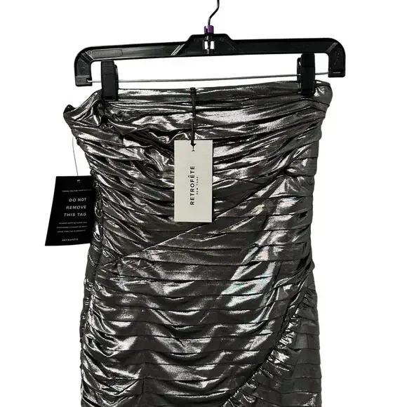 NWT Retrofete Strapless Formal Josie Dress in Gunmetal Metallic Gray Womens XS - Picture 8 of 12